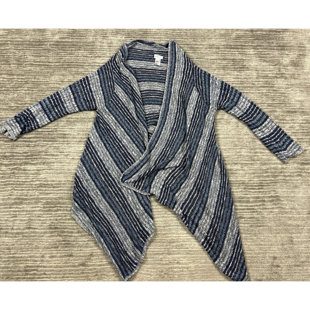 Kim‎ Rogers Sweater Womens 2X Blue Striped Cardigan Open Front Acrylic